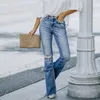 Jeans da donna Pantaloni denim larghi a vita alta strappati strappati Pantaloni streetwear slim elasticizzati taglie forti da donna