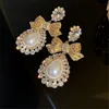Stud FYUAN Vintage Gold Color Bowknot Crystal Earrings for Women Oversize Water Drop Pearl Dangle Statement Jewelry 230408
