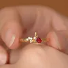 Nieuwe Mozaïek Rose Rode Kleur Zirkonium Ring Opening Dame Japans Ontwerp Leuke Persoonlijkheid Mode Exquisite