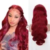 99j Bourgogne Lace Front Perruques Cheveux Humains Sans Colle Vin Rouge Couleur Vague de Corps Pré Pincées avec Des Cheveux De Bébé 180 Densité 13x4 HD Transparent Lace Frontal Perruques pour Femmes