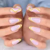 Valse nagels Multicolor medium amandelvorm Swril lijnen gele top paarse basis nep nagels tips druk op volledige deksel vingernagels manicure
