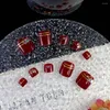 False Nails Diamond Rhinestone Fake Toenails Elegant Wine Red Plastic Patch Feet Artificial Gift