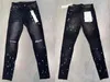 Mens jeans ontwerper rechte been dames paarse strakke pasvorm split fiets leggings mode trendy merk vintage broek