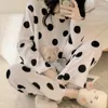 Women's Sleepwear Winter Rose Red Sweet Long Sleeve Women Pajamas Set Thick Warm Flannel Pyjamas Female Coral Velvet 2 Piece Home Suit