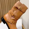 BOTTES LYRA TRIPLE BOUCLES EN CUIR DE VEAU NOIR bottes triomphe bottes de créateurs bottes longues pour femmes bottes d'hiver automne cuissardes bottes de style britannique rétro