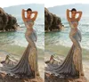 Mermaid Elegant Sier Evening Dresses Halter Neck Sequined Court Train Formal Ocns Pageant Birthday Party Prom Celebrity Gowns Second Reception Dress