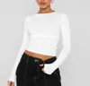 Dames T-shirt Dames Casual T-shirts met lange mouwen Ronde hals Solid Slim Fit Basis Tees Shirt Street chic Crop Top Truien Mode Herfst Y2K XUCZ