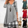 Basic Casual Dresses Autumn 2022 New V-neck Panel Decorative Button Long Sleeve Plaid Print Dress T231109