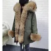 Kadın Trençkotları Maomaokong 2023 Kış Sıcak Parkas Ceket Kadın Giyim Büyük Doğal Gerçek Kürk yakalı Uzun Ceket