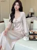 Women's Sleepwear Spring Autumn Nightgowns Sleepshirts Women's Long Sle Satin Sleepwear Home Nightshirt Women Causal Ladies Long Women DressL231109