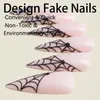 False Nails Long Pointed Press On Spider Web Printed Artificial Nail Patch For Lady Women Manicure DIY Art Patches Fake Supplies