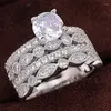 Anneaux de mariage couleur argent cristal pour femmes plein Bling glacé zircon cubique luxe mode bandes de mariée bijoux