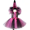 Vestidos de menina meninas traje de halloween tule vestido tutu com um chapéu 2 peças conjunto terno para 2-12 anos crianças bonito roupas de festa dança wear