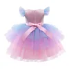 Robes de fille filles robe de princesse formelle enfants dentelle tulle arc-en-ciel élégant soirée gâteau tutu robe de bal enfants mariage communion costume 230408