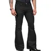 Pantalon homme Vintage jean couleur unie extensible coupe ajustée taille moyenne cloche bas pantalon à la mode hommes évasé Streetwear