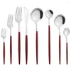 Dinnerware Sets 8Pcs Pink Gold Cutlery Set Knife Cake Fruit Fork Coffee Tea Long Handle Spoon Tableware Kitchen Stainless Steel