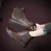 Botas retro genuíno couro de vaca chelsea para mulheres sapatos elástico tornozelo bota casual chique plataforma antiderrapante inverno curto 231109