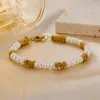 Strand Bohemian Style Natural Freshwater Pearl Armband Fashion Gold-Plated pärla icke-blekande justerbara smycken