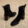 أحذية Boot's Boots Square Square Toe للنساء الاتجاه في الهواء الطلق القصيرة أنبوب الكعب السوسط العالي الكعب Zapatos de Mujer 231109