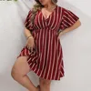 Casual Dresses Women's Striped Print Wrap V Neck Short Sleeve A Line Dress Nigh For Women