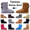 Designer Tasman tofflor Tazz Women Winter Boots Over The Knee Booties Classic Platform Suede Keep Warm Womens Mens Chestnut Sand Black Grey Bow Half Ankle Snow Boot