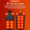 Mäns västar 21 områden självuppvärmd västens värmejacka kvinnors termiska USB -väst uppvärmd jacka varm kläder camping vinter tvättbar 231108
