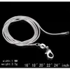 925 Sterling Silver Plated Snake Chain Halsband för Woman Hummer Clasps Smooth Chain Statement Smycken Storlek 1mm 16 18 20 22 24 tum GB1290002