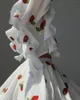 Sukienki robocze Gotoola Light Luksusowa celebrytka styl mody bawełniany i lniany marszczony truskawkowy nadruk krótka spódniczka garnitur domowy