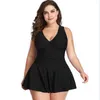 Kvinnors badkläder Kvinnor Solid färg Plus Size Swimdress Korean Swimsuit Bathing Suit Monokini One Piece Spring Beach Dress Kvinna