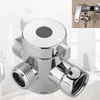 Kökskranar 1/2 tum dusch och badrumskran Trevvägs T-adapter Silvervit polerad för toalettbiddarhuvudavledare