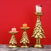Ljushållare Northeuins harts Golden Christmas Tree Candlestick Decor Figurer Festival Desktop Decoration Collection Holder Objects