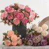 装飾的な花シミュレーション牡丹花束ガーデングリーン植物シルク偽偽のピンクティーバッドペニーウェディングフラワーテーブルテーブルトップデコレーション