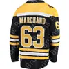 Camisas de hóquei masculinas chegam novas # 63 BRAD MARCHAND # 88 DAVID PASTRNAK JEREMY SWAYMAN LINUS ULLMARK MILAN LUCIC camisa de jogador fora de casa preto branco