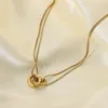 Collane con ciondolo Collana francese di lusso in acciaio inossidabile leggero Placcato in oro Anello per coppia a cerchio a strati intrecciati per donna