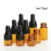 300pcs Mini flacone contagocce in vetro ambrato Mini flacone di olio essenziale di vetro con tubo di vetro Fiale di vetro 1ml 2ml 3ml 4ml 5ml