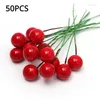 Fleurs décoratives 50/200 pièces Mini Simulation baies rouges en plastique fruits baies fleur artificielle cerise fausses perles arbre de noël de mariage