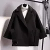 Women's Wool Blends Fashion Women Wool Short Coat Autumn Winter in Camel Casual Long Sleeve Female Tops Khaki Black Lapel Belt Loose Jacket 231109