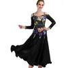 Bühnenkleidung Gesellschaftstanzkleider Langarm Flamenco-Tanzkostüm Off-Shoulder-Frauen Modernes Walzer-Tango-Kleid