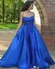 Prom Gown Royal Blue Party Evening Dresses Custom Plus Size Lace Up Zipper New Satin Sleeveless Sequins Pant Suits Strapless Applique Beaded Lace