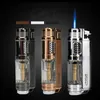 Lighters Flashlight Cigar Lighter Visible No Gas Window Windproof Portable Jet Butane Metal Turbo1300C Men's Widget