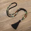 Chaînes 108 Mala Perles Bracelet Africain Turquoise Collier De Perles Noir Obsidienne Oeil De Tigre Pendentif Pendentif Guérison Équilibre