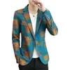 Men's Suits & Blazers 2023 Slim Suit Prom For Men Jacket Spring Personalized Gold Print Blazer Chaqueta Hombre Formal Green
