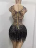 Stage Wear Rhinestone Sleeveless Elastic Crystal Tassel Nude Dancer Bodysuit Party Dance Costume Leotard Nightclub Outfits