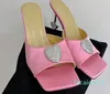 Högklackade kvinnors tofflor Crystal Heel Love äkta läder kvinnors skor mode middag fest lyxdesigner med låda gratis leverans