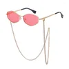 Sunglasses Fashion Vintage Women With Chain Small Frame Sun Glasses Girls Ladies Trendy Designer Eyewear UV400