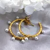 Hoop Earrings Circle Pearl Stainless Steel Gold Color Women Big Earring Jewelry Pendientes Acero Aro Grande Inoxidable E9528S02