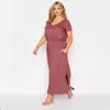 Plus size jurken V-hals elegante zomer casual jurk korte mouw elastische taille maxi recht split zijkant weekend strand 7XL