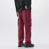 Erkek pantolonları yüksek cadde moda kargo gevşek büyük cepler kişiselleştirilmiş tasarımcı bülbeli pantolon erkek şarap kırmızı siyah