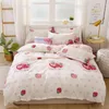 Sängkläder set jag älskar dig rosa set super mjuk koreansk täcke omslagsark tryck prick söta jordgubbs sängkläder ung flicka söt säng