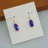 Dangle Lustre Crochet Pierre Véritable Plaqué Or 18 Carats Bleu Foncé Verre Gem Dangles Boucles D'oreilles Bijoux Lettre Cadeau Avec sac à poussière gratuit